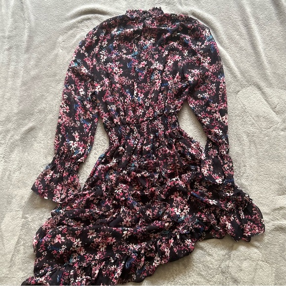 MISA Los Angeles Savannah Asymmetric Dress in Black/Pink Floral - Picture 6 of 8